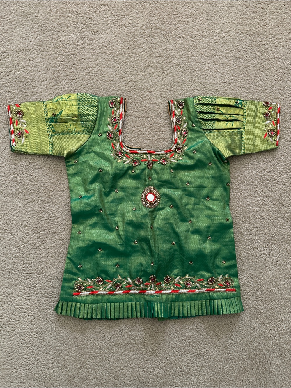 Indian Embroidered Silk Blouse Tailor Made Green XS